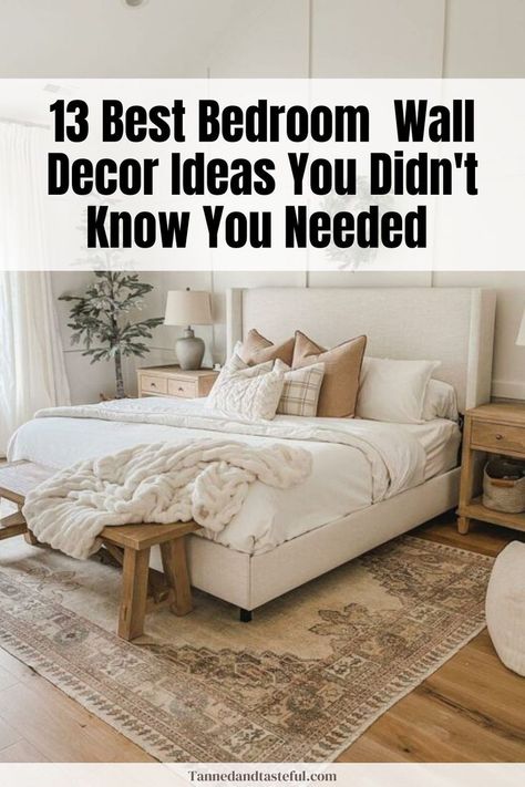 bedroom wall decor ideas Bedroom Entry Wall Decor, Matter Bedroom Decor, Bedroom Wall Nook Ideas, Bedroom Walls Decorations, How To Decorate A Big Wall In Bedroom, Simple Bedroom Wall Decor Ideas, Large Wall Ideas Bedroom, Decor For Wall Behind Bed, Decor Above Master Bed Ideas