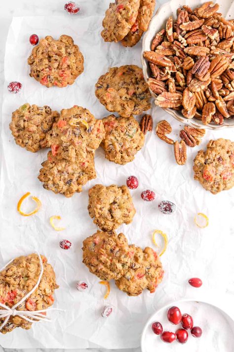 Bourbon Fruitcake Cookies, Fresh Cranberry Muffins, Fruitcake Cookies, Chopped Dates, Fruit Cake Cookies, Easy To Make Cookies, Peanut Butter Blossom Cookies, Cinnamon Caramel, Cinnamon Pancakes