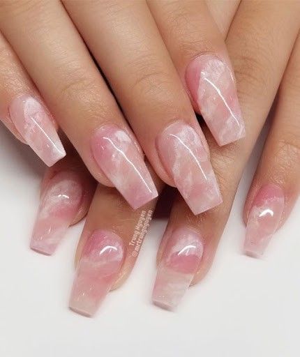 Acrylic Nails Pretty, Pink Marble Nails, Pink Coffin Nails, Coffin Nail Art, Marble Acrylic Nails, Pink Coffin, Marble Nail Designs, Nails Pretty, Hacks Beauty