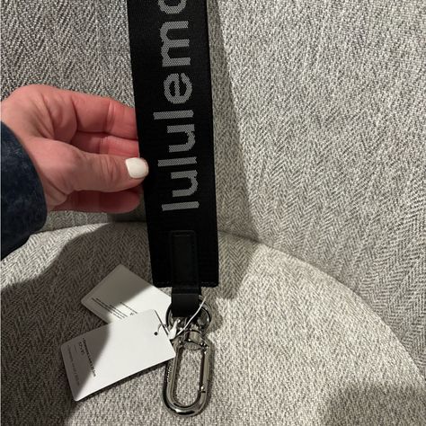 Walk Around In Style With This Trendy Keychain. Lululemon Never Lost Keychain Aesthetic, Lulu Never Lost Keychain, Black Lululemon Keychain, Lululemon Never Lost Keychain Black, Black Lululemon Bag For On-the-go, Key Card Holder, Lululemon Athletica, Lemon, Black And White