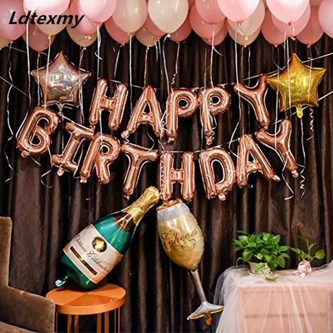 Online Shop 16"alphabet Letter Foil Balloon HAPPY BIRTHDAY Balloons Rose Gold Air ballon For Birthday Party Decorations Kids Adult Globos | Aliexpress Mobile Indoor Birthday Party Ideas For Adults, Happy Birthday Ideas Decoration, Happy Birthday Decoration Ideas, Backdrop Ideas Birthday, Indoor Party Decorations, Birthday Backdrop Ideas, Birthday Party Decorations For Adults, Champagne Birthday, Gold Foil Balloons