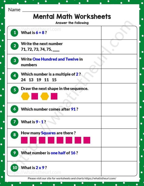 This mental math worksheet is for 1st graders.  This is exercise number 8.  We do have already 7 released exercises for mental math.Please download the PDF Mental Math for Grade 1 – Exercise 8 Math For Grade 1, Writing Practice For Kids, Mental Math Tricks, Mental Maths Worksheets, Mental Maths, Maths Paper, Maths Worksheets, English Teaching Resources, Mathematics Worksheets