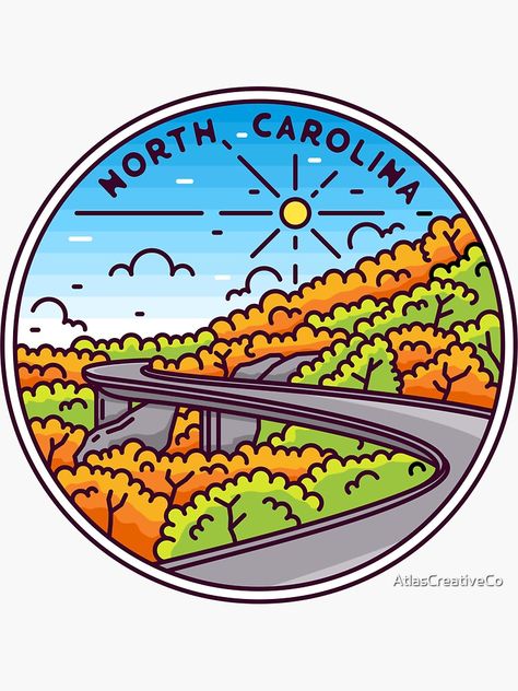 "North Carolina | NC Illustrated Badge | Retro Vintage | Nature" Sticker for Sale by AtlasCreativeCo North Carolina Drawing, North Carolina Art, Nc Mountains, Mountain Illustration, Mural Ideas, Nature Stickers, Saved Pins, Retro Logos, Greensboro Nc