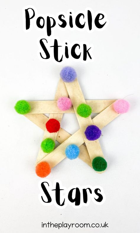 Easy Popsicle Stick Stars Simple Popsicle Stick Crafts, Popsicle Activities For Kids, Kids Crafts Popsicle Sticks, Things To Make Out Of Popsicle Sticks, Popsicle Stick Stars, Popsicle Stick Star, Diy Wall Hanging Paper, Stick Stars, Junk Modelling