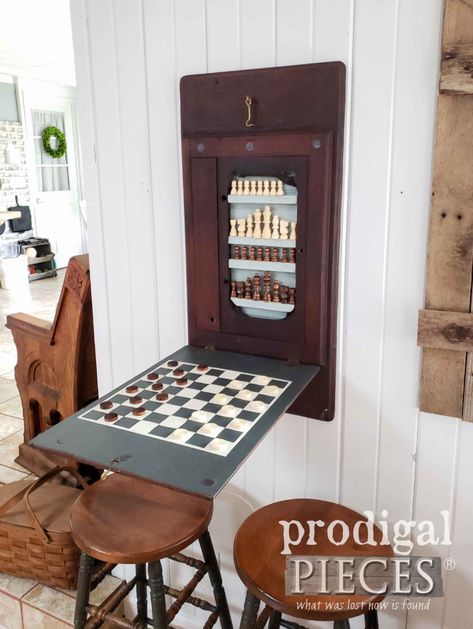 Antique Sewing Machine Table, Divider Room, Farmhouse Living Rooms, Board Game Room, Garage Game Rooms, Sewing Machine Table, Game Room Basement, Chess Table, Stair Case