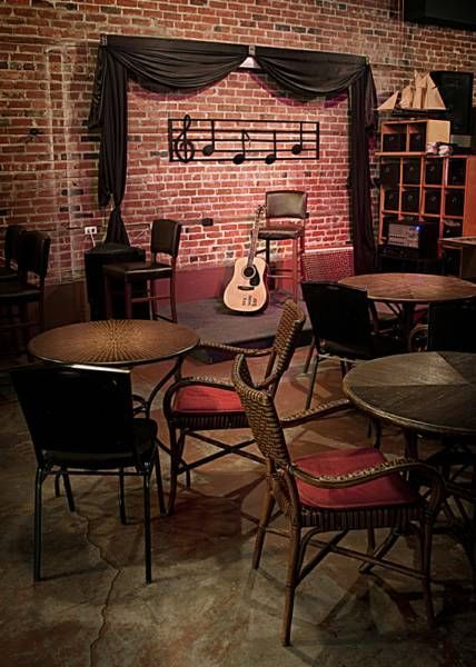 Coffee house stage Bookstore Cafe, Youth Room, Small Cafe, Coffee Shop Design, Brick Wallpaper, Church Design, Coffee Cafe, Stage Design, Music Room