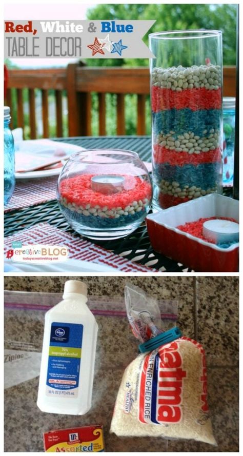 EASY Red, White & Blue Patriotic Decor Red White And Blue Decorations Diy, Red White Blue Centerpieces, Red White And Blue Centerpieces, Patriotic Centerpieces Table Decorations, Patriotic Decorations Centerpieces, Patriotic Table Decorations, 4th July Crafts, July Ideas, Fourth Of July Decor