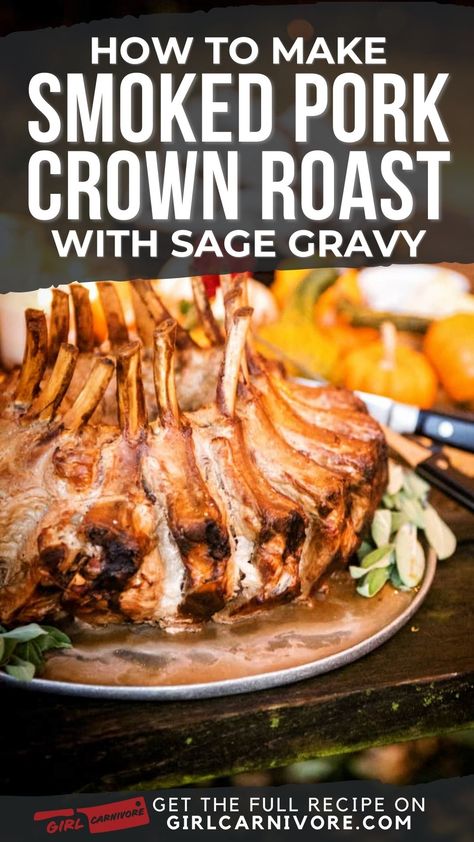 🍖 Smoked Pork Crown Roast + Sage Gravy = Dinner Party Legend! 🌿 Unlock the secrets to this show-stopping centerpiece. Our step-by-step guide ensures perfectly smoked, juicy pork every time. Wow your guests with a dish that looks complex but is surprisingly doable. The sage gravy takes it over the top! Ready to become the host with the most? This recipe is your ticket! #PorkCrownRoast #SmokedMeats #HolidayRecipes Crown Of Pork Roast Recipe, Smoked Pork Crown Roast, Pork Crown Roast Christmas, Pork Crown Roast Recipe, Crown Pork Roast Recipes, Crown Roast Recipe, Pork Crown Roast, Sage Gravy, Crown Roast Of Pork