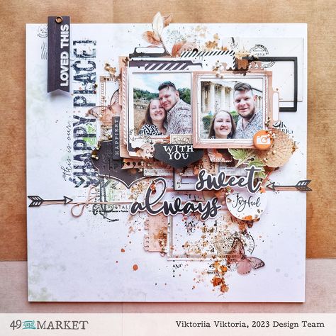 12 X 12 Scrapbook Layouts, Scrapbook 2024, 49 Market, 49 And Market, Katie Pertiet, Scrapbook Design Layout, Mixed Media Layout, Paper Layout, Scrap Ideas