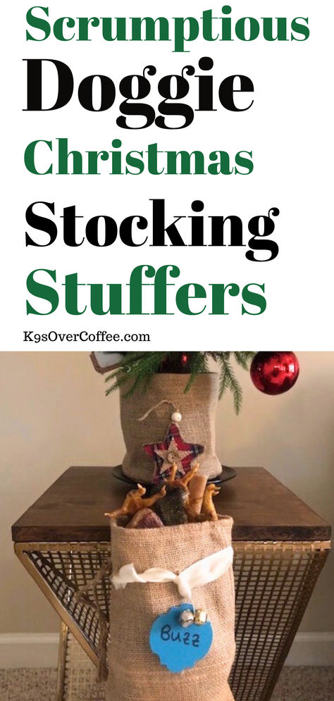 A burlap dog Christmas stocking filled with Christmas stocking stuffers for dogs sits in front of a small Christmas tree on a wood and gold metal coffee table. Training Treats For Dogs, Dog Stocking Stuffers, Raw Dog Food, Dog Christmas Stocking, Treats For Dogs, Holiday Tips, Dog Stocking, Raw Dog Food Recipes, Best Stocking Stuffers