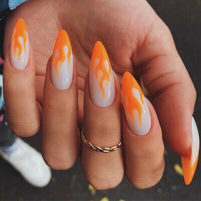 Orange Nail, Long Press On Nails, Nagel Tips, Fake Nails With Glue, Ballerina Nails, Diy Nail Art, Orange Nails, Girls Nails, Nail Art Hacks