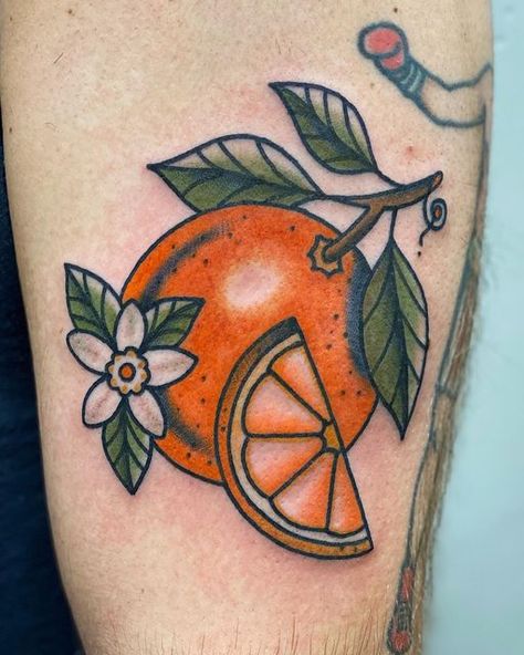 Fruit Tattoos, Orange Tattoo, Colorful Tattoo, Minimalist Tattoo Ideas, Oregon Portland, Traditional Style Tattoo, Orange Citrus, Style Tattoo, Minimalist Tattoos