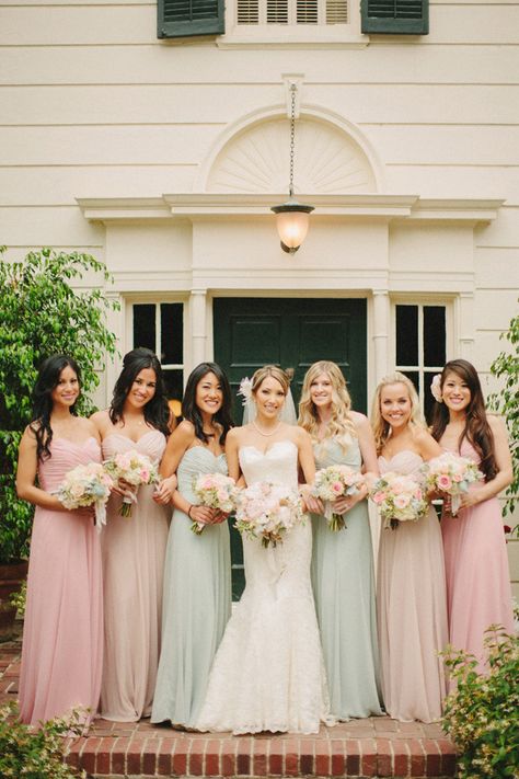 long pastel bridesmaid dresses http://www.weddingchicks.com/2013/10/28/vintage-wedding/ Pastel Bridesmaids, Pastel Bridesmaid Dresses, Wedding Mint Green, Mint Wedding, Wedding Chicks, Bridesmaids And Groomsmen, Event Styling, Green Wedding, Wedding Attire