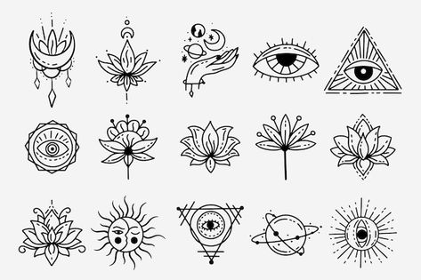 Set collection mystical celestial dark h... | Premium Vector #Freepik #vector #alchemy #occult #witchcraft #esoteric Mystical Clipart, Mystical Illustration, Monoline Art, Tattoo Clipart, Celestial Symbols, Space Doodles, Celestial Tattoo, Mystic Symbols, Mystical Tattoos