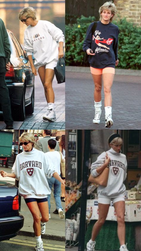 princess diana style fashion 2000s street style new balance crewneck summer fashion it girl Street Style New Balance, 2000s Street Style, Princess Diana Style, Diana Style, Crewneck Outfit, Fashion 2000s, Basic Sweatshirt, Princesa Diana, It Girl