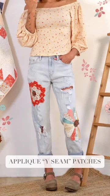 Applique On Denim, Applique Jeans Diy, Patch Jeans Diy, Patchwork Jeans Diy, Quilt Jeans, Appliqué Jeans, Patchwork Clothes Diy, Ingenue Natural, Quilters Candy