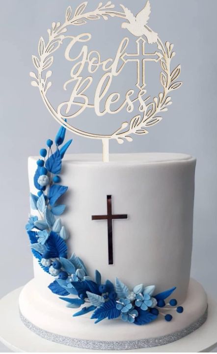 This is a great topper to use at your baby's baptism! It could even be used at their first communion. Link above. 😃 Dove And Cross, God Bless Cake Topper, Baptism Cake Boy, God Bless Cake, Dedication Cake, Baby Boy Cake Topper, Kids Birthday Party Cake, Communion Cake Topper, First Communion Cakes