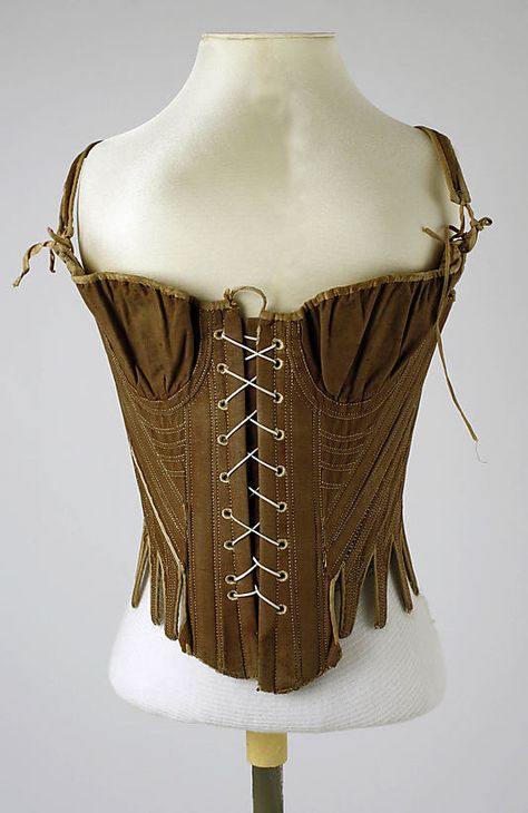 Cotton and silk corset 18th century (looks like transitional stays) - in the Metropolitan Museum of Art costume collections. 18th Century Stays, Museum Nyc, 1700 Fashion, 18th Century Women, 18th Century Dress, 18th Century Costume, 18th Century Clothing, 18th Century Fashion, Vintage Corset