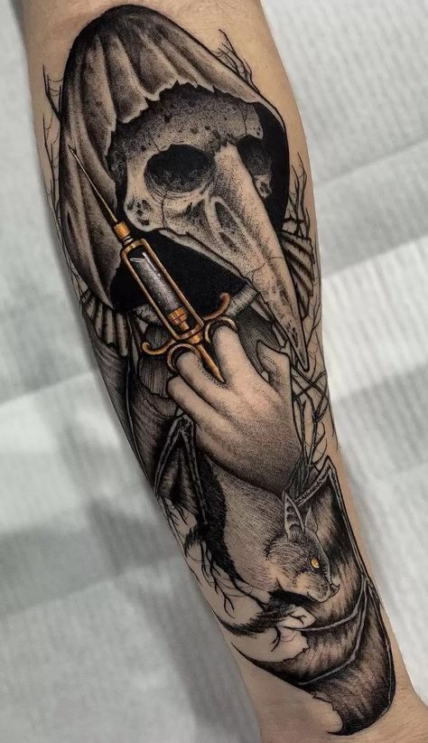 Plague Doctor Tattoo, Husband Tattoo, Doctor Tattoo, Best Leg Tattoos, Steampunk Tattoo, Nurse Tattoo, Evil Eye Tattoo, Clown Tattoo, Dotwork Tattoo