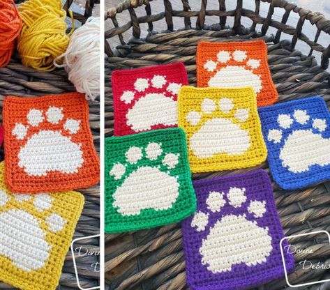 Crochet Paw Square Crochet Paws Pattern Free, Dog Paw Granny Square, Crochet Pawprint, Paw Prints Crochet Pattern, Granny Square Paw Print, Paw Coaster Crochet Pattern, Paw Print Crochet Square, Paw Crochet, Paw Pattern