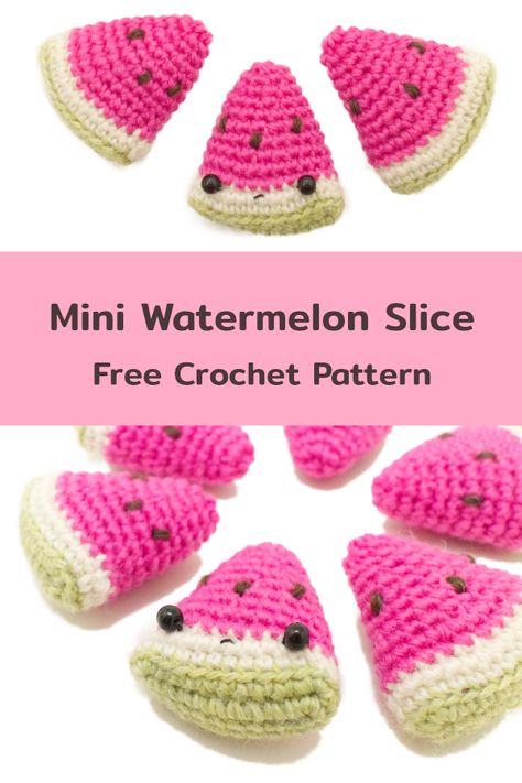 Watermelon Slice Mini Crochet Pattern | móhu Crochet Watermelon Slice, Cute Little Gifts, Mini Watermelon, Crochet Watermelon, Crochet Sea Creatures, Mini Amigurumi, Watermelon Slice, Watermelon Pattern, Mini Crochet