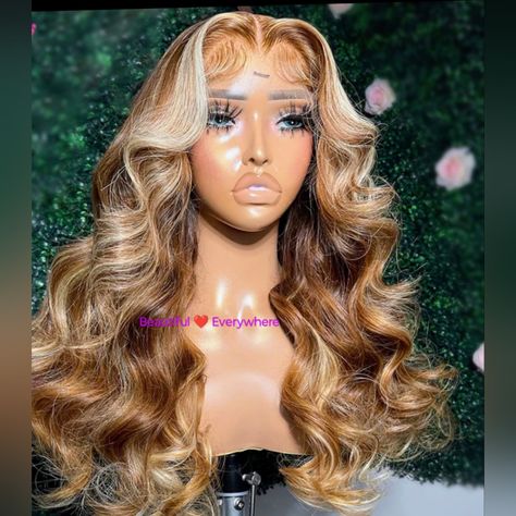 Semi Custom Wig / Different Lengths %100 Malaysian Ebodywave Wave Human Hair Lacewig. . 4/ 27/ 613 22 Inches Beautiful Brown With 27 /613 Highlights.Ear To Ear Hd Lace... Semi Custom Wig (I Sewn In 613 (Blonde Into This Beauty 13x4 ( Free Parting ) This Unit Is Gorgeous , Soft With A Lot Of Body. Ear To Ear Hd Lace Cuticles Intact,Baby Hair, Pre Plucked .Pretty & Full Density. No Tangling, Shedding Or Matting, Healthy Hair **%100 Human Hair With No Synthetic Fibers!*** 10a Grade Hair,Which Is Ve Brown Highlight Wig, Brown Blonde Wig, Wigs Blonde, Blonde Updo, Highlight Wig, Wig Straight, Dyed Hair Inspiration, Blonde Lace Front Wigs, Straight Bob