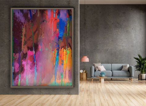 Art Over Couch, Wall Art Purple, Horizontal Painting, Purple Home Decor, Abstract Painting Canvas, Hallway Art, Pink Abstract Painting, Oversized Art, Stretched Painting