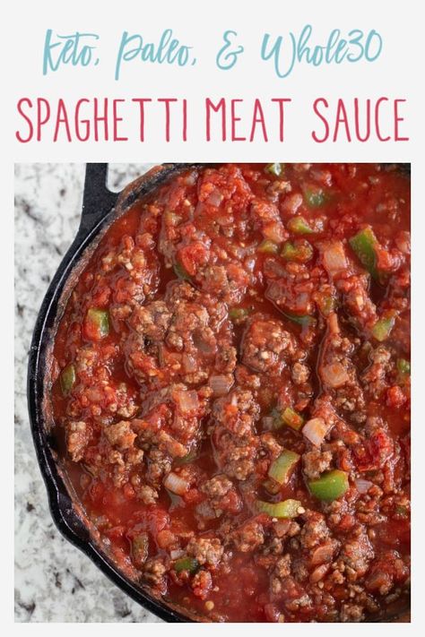 This perfect, simple keto meat sauce is gluten free, dairy free, and a cinch to make. Serve over zucchini noodles or spaghetti squash to make it Paleo and Keto! Paleo Spaghetti Sauce, Keto Spaghetti Sauce Recipe, Keto Spaghetti, Keto Meat, Low Carb Meats, Desayuno Keto, Sauce Spaghetti, Keto Sauces, Spaghetti Meat Sauce