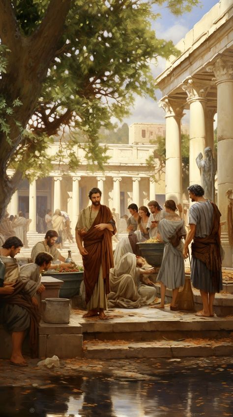 Ancient Greece Civilization, Roman City Art, Ancient Greek City Concept Art, Ancient Greek Paintings, Roman Empire Art, Roman Empire Aesthetic, Ancient Rome Art, Ancient Greek Aesthetic, Ancient Rome Aesthetic