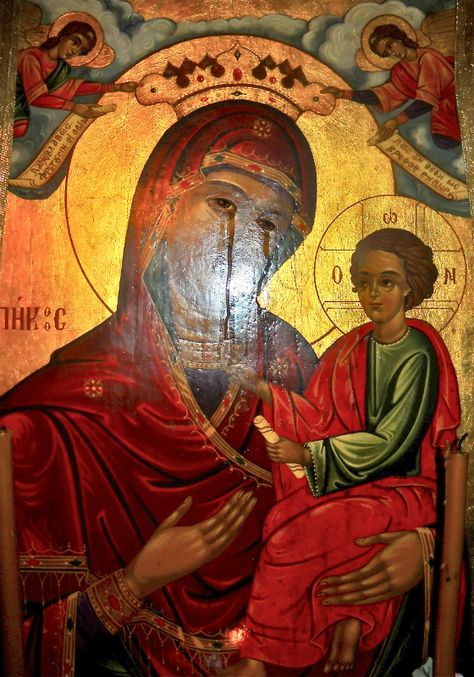 Weeping Icon of the Most Holy Theotokos Milan, Italy Theotokos Icon, Jesus Etc, Writing Icon, Greek Icons, Christian Icons, Our Lady Of Sorrows, Blessed Mother Mary, Holy Mary, Ancient Mysteries