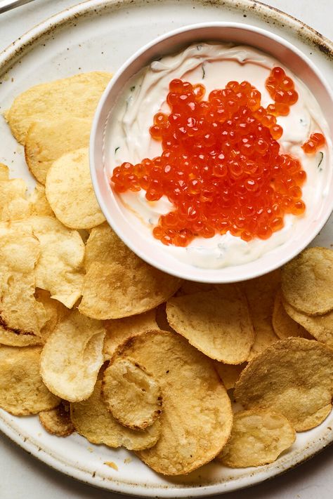 Caviar Sour Cream Dip With Potato Chips Recipe - NYT Cooking Baked Potato With Caviar, Caviar Dip, Potatoes Chips, Chip Recipes, Best Dip Recipes, Potato Chip Recipes, Tuna Recipe, Sour Cream Dip, Caviar Recipes