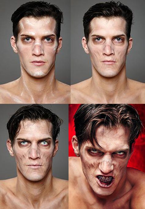 Zombie Man Makeup, Easy Zombie Makeup For Men, Male Ghost Makeup, Zombie Makeup Ideas Men, Posessed Makeup Halloween, Mens Zombie Makeup, Zombie Prosthetic Makeup, Corpse Makeup Halloween, Zombie Costume Men