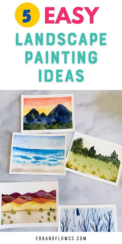 Never know what to paint? Try these simple watercolor landscape painting ideas. These simple abstract paintings are perfect for beginners! Pictures For Watercolor Painting, Easy Watercolor Pictures To Paint, Simple Paintings Landscape, Simple Watercolor Ideas For Beginners Landscape, East Watercolour Painting Ideas, Watercolor Pictures Easy, Water Colour Beginners, Beginning Watercolor Painting, Watercolor Easy Paintings For Beginners