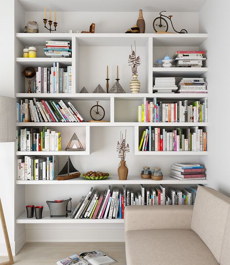 Floating built in bookshelves, Hampstead, #London #UrbanWardrobes #bookcase #fitted #interior #design #bespoke #mdf #bookshelf #home #decor #house #design #designer Bedroom Alcoves, Bespoke Bookshelves, Mdf Bookshelf, Stair Bookcase, Bespoke Bookcase, Bespoke Shelving, Bookshelves Design, Office Cupboard, Custom Bookcase