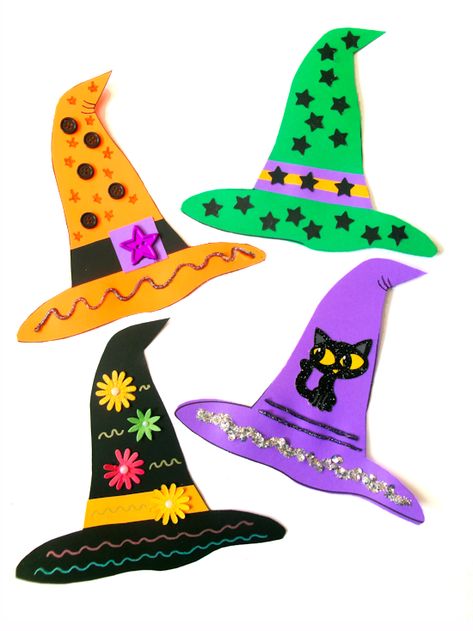 Witch Hat Process Art Craft Yarn Crafts Halloween, Witches Hat Craft, Witch Hat Printable, Activities Coordinator, Halloween Fun Activities, Art Stations, Hat Printable, Library Resources, Crafts For Kids Fall