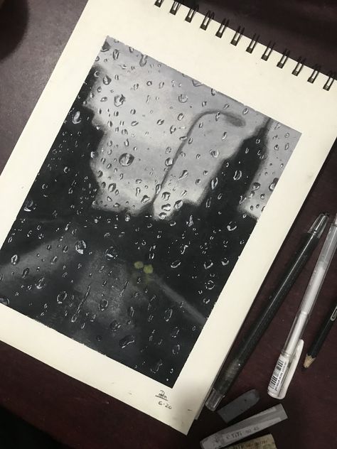 Raining Sketch, Rain Painting Ideas, Rain Drawing Sketches, Drawing Of Rain, Modern Watercolor Art Inspiration, Raining Drawing, Rain Painting Acrylic, Raindrops Painting, Raindrop Painting