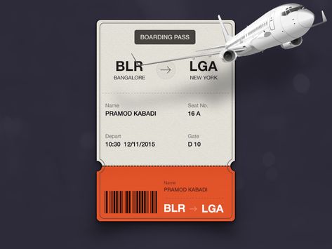 Boarding Pass UI Concepts by Dribbble Designers - Inspiration Supply - Medium Cv Inspiration, Dribbble Design, Ios Ui, Book And Magazine Design, Ticket Design, Daily Ui, Mobile Ui Design, 카드 디자인, Coupon Design