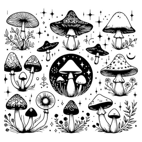 Download this Premium Vector about Mystical celestial mushrooms isolated clip art bundle magic line mushrooms on white witchy amanita, and discover more than 15 Million Professional Graphic Resources on Freepik Witchy Mushroom Tattoo, Mystical Doodles, Magic Mushroom Drawing, Mystical Drawings, Mushroom Line Art, Witchy Mushroom, Mushroom Designs, Pen Doodle, Mushroom Graphic