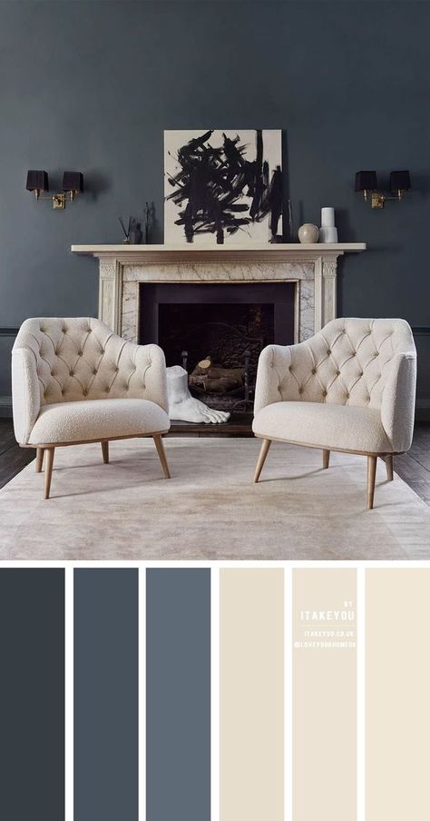 Blues Greys Living Room, Navy And Grey Living Room Inspiration Colour Palettes, Navy Colour Scheme Living Room, House Colour Themes, Blue Colour Scheme Living Room, Teal And Taupe Bedroom, Living Area Color Schemes, Accent Colours With Grey Living Room, Neutral And Navy Living Room