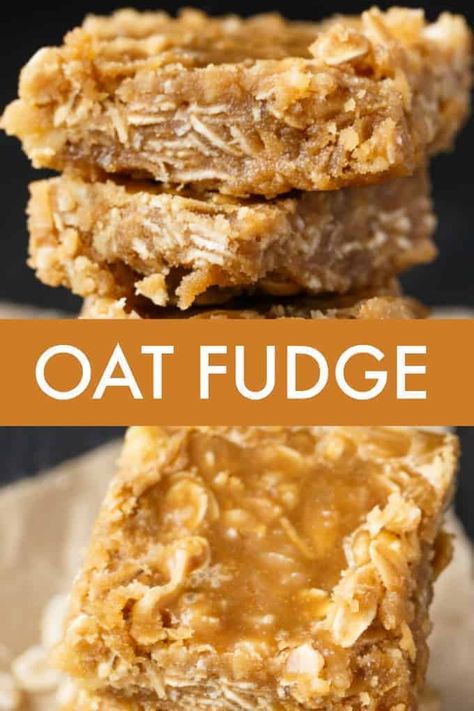 Oat Fudge - Add a little texture to your basic brown sugar fudge recipe with the addition of nuts, coconut and oats! Oat Fudge, Brown Sugar Fudge, Fudge Caramel, Simply Stacie, Salted Caramel Fudge, Fudge Cookies, Fudge Bars, Candy Recipes Homemade, Fudge Recipe