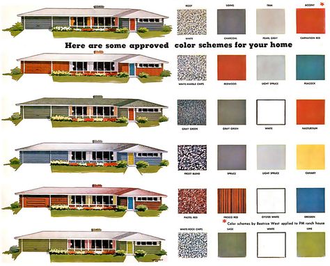 Mid Century Modern Exterior Paint Colors, Mid Century Modern Exterior Paint, Modern Exterior Paint Colors, Mid Century Color Palette, Exterior Paint Schemes, Mid Century Modern Exterior, Exterior Color Palette, Best Exterior Paint, Mid Century Exterior