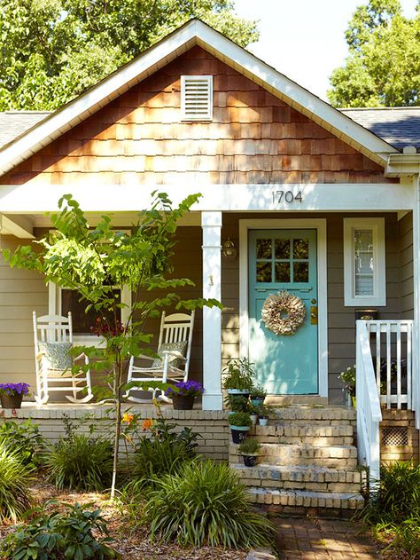 Brighten up your patio with a blue door! Our tips for reviving your home's exterior: http://www.bhg.com/home-improvement/exteriors/curb-appeal/revive-your-homes-exterior/?socsrc=bhgpin072312bluefrontdoor Blue Front Door, A Small House, Front Door Colors, Home Goods Decor, Homes And Gardens, Cottage Living, Door Color, Style At Home, Beach Cottages