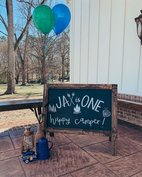 Atlanta Artist on Instagram: “Full circle moment for this girl. I made the doorhanger a year ago for this little guy, and this weekend I got to make a few things for his…” One Happy Camper First Birthday, One Happy Camper, First Birthday Sign, Atlanta Artist, Chalkboard Sign, First Birthday Party, Chalkboard Signs, Chalkboard Art, Birthday Sign