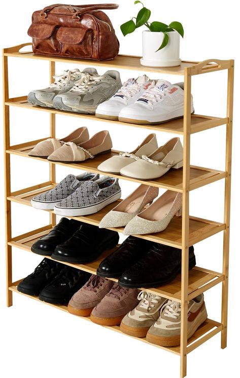 PRICES MAY VARY. Spacious X Tier Design:The KJDFHNB free standing shoe racks features a X tier design offering ample space for all footwear. Impeccable for sneakers, high heels, or slippers, this entryway shoe rack keeps shoes organized and accessible. Premium Bamboo Material: This wooden shoe rack is durably and stylish. The smooth, polished surface adds elegance to your home, while the bamboo fragrance enhances your entryway or closet. Easy Assembly:The shoe rack for entryway features an easy Shoes Stand Design For Home, Show Storage Ideas, Shoe Rack For Closet Floor, Shoe Storage Hacks, Shoe Rack For Closet, Closet Hallway, Closet Wood, Wooden Shoe Rack, Shoe Holder