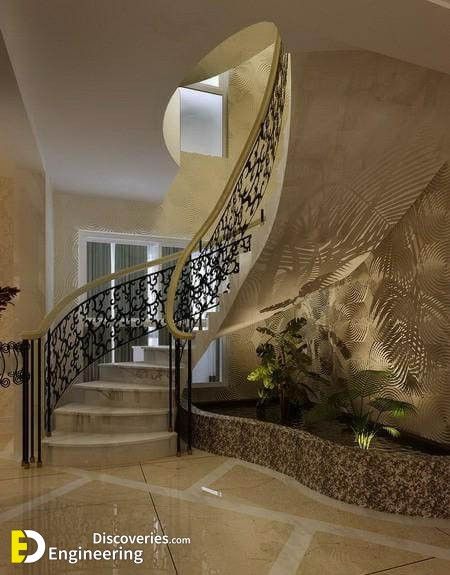 Under Stair Design, Bohemian Staircase, Under Staircase Ideas, Interior Design Under Stairs, Stair Design Ideas, Space Under Stairs, Round Stairs, Under Stair, Stair Ideas