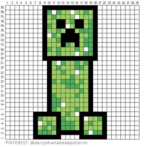 Minecraft Creeper Pattern 29x29 #creeper #minecraft #hamabeads #hamabeadpattern #perler #perlerbeads #pyssla #pixel #pixelart #pattern #crossstitch #fusebeads Perler Minecraft Pattern, Minecraft Blocks Pattern, Minecraft Graph Paper Drawings, Pixel Art Pattern Minecraft, Minecraft Creeper Pixel Art, Minecraft Drawings Pixel, Creeper Art Minecraft, Minecraft Creeper Perler Beads, Pearl Beads Pattern Minecraft