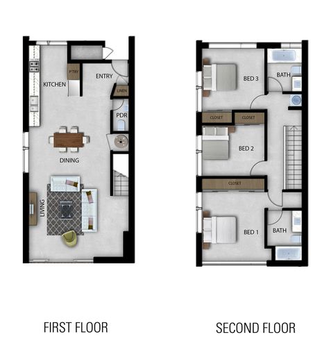 TOWNHOMES 2-Story. 3 Bed | the Walk on Bainbridge Island 2floor House Plan, Two Bedroom Townhouse Floor Plans, 3 Story Townhouse Floor Plan, 2 Story Townhouse Floor Plan, 3 Bedroom Garage Apartment Floor Plans, 2 Floor Apartment Floor Plan, Town House Interior Ideas, 3 Bedroom Townhouse Floor Plan 2 Story, 3 Bedroom Townhouse Floor Plan