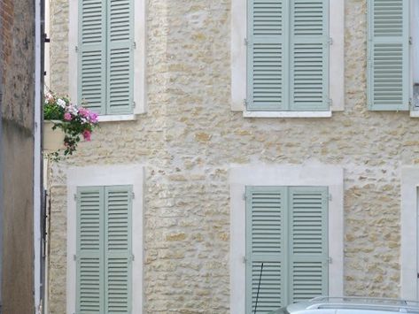 french shutters and great patina - MY FRENCH COUNTRY HOME Exterior Brick House Colors, French Country Shutters, Country Shutters, French Shutters, Brick House Colors, Shutter Colors, French Country Modern, Blue Shutters, My French Country Home