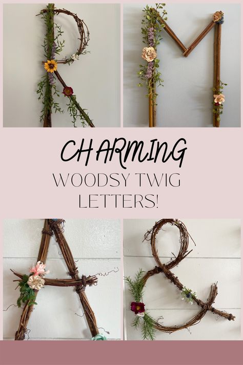 Woodsy letters twig letters woodsy nursery woodsy wedding nursery decor wedding decor Twig And Branch Wedding Decor, Stick Letters Diy Wall Art, Diy Nature Nursery Decor, Twig Letters Diy, Woodsy Crafts Ideas, Into The Woods Decorations, Diy Woodsy Wedding Decor, Diy Twig Decor, Woodsy Wedding Decorations