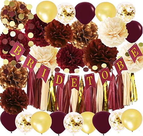 Amazon.com: Wine Burgundy Champagne Gold Bridal Shower Decorations/Fall Wedding Decorations Big Size Burgundy Tissue Pom Pom Maroon Gold Ballons Bride to Be Banner Burgundy Wedding Party Decorations: Health & Personal Care Fall Birthday Decorations, Gold Bridal Shower Decorations, Fall Bridal Shower Decorations, Gold Bachelorette Party Decorations, Gold Graduation Decorations, Champagne Gold Wedding, Gold Birthday Party Decorations, Gold Birthday Decorations, Bride To Be Banner